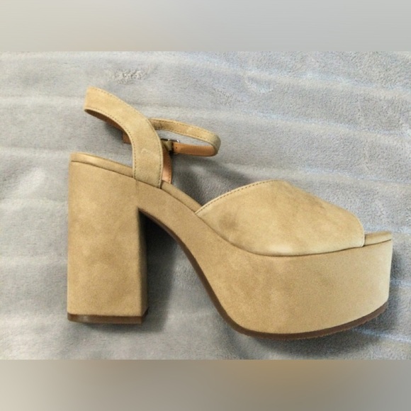 Lisa Vicky Jig Camel Kid Suede Platform Block Heeled Sandals Size 8.5 - Picture 9 of 12